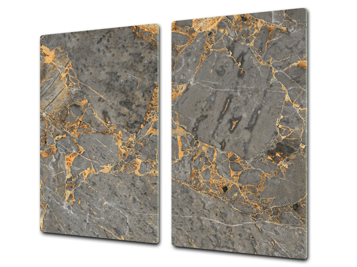 CUTTING BOARD and Cooktop Cover - Impact & Shatter Resistant Glass D21 Marbles 1 Series: Luxurious dark grey marble