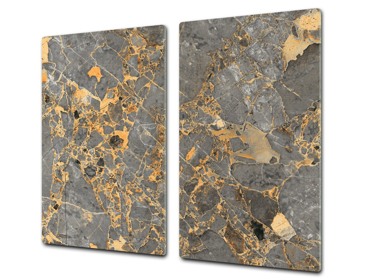 Chopping Board - Induction Cooktop Cover - Glass Cutting Board D22 Marbles 2 Series: Agate interwoven with gold