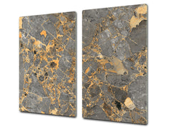 Chopping Board - Induction Cooktop Cover - Glass Cutting Board D22 Marbles 2 Series: Agate interwoven with gold