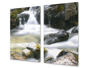 Küchenbrett aus Hartglas und Kochplattenabdeckung; D08 Nature Series:  Waterfall 1