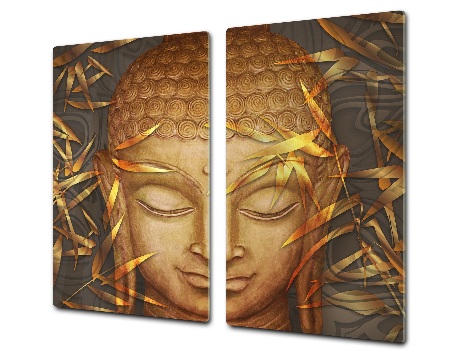 Chopping Board Set - Induction Cooktop Cover – Glass Cutting Board; MEASURES: SINGLE: 60 x 52 cm (23,62” x 20,47”); DOUBLE: 30 x 52 cm (11,81” x 20,47”); D33 Abstract Graphics Series: Hand-drawn Buddha