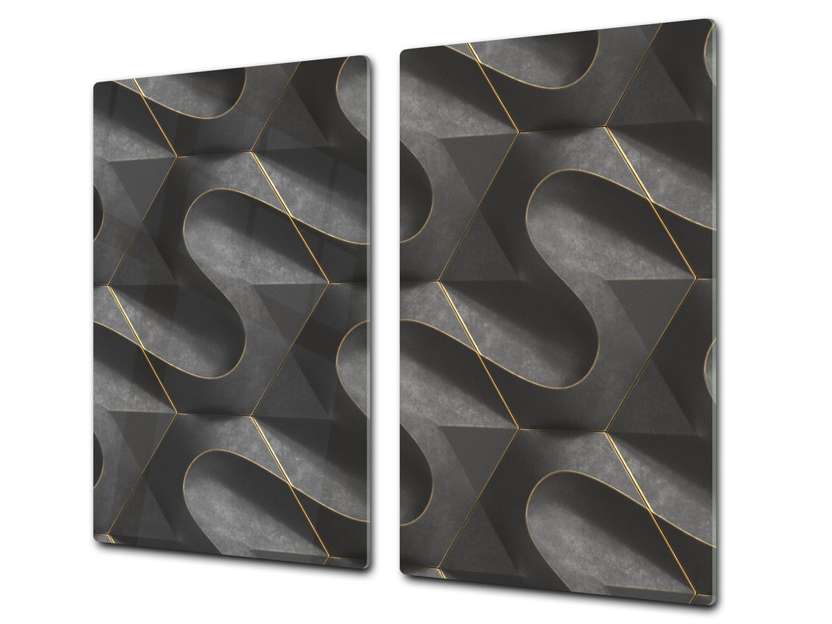 TEMPERED GLASS CHOPPING BOARD – Glass Cutting Board and Worktop Saver – Worktop protector; MEASURES: SINGLE: 60 x 52 cm (23,62” x 20,47”); DOUBLE: 30 x 52 cm (11,81” x 20,47”); D30 Decorative Surfaces Series: Black waves