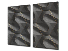 TEMPERED GLASS CHOPPING BOARD – Glass Cutting Board and Worktop Saver – Worktop protector; MEASURES: SINGLE: 60 x 52 cm (23,62” x 20,47”); DOUBLE: 30 x 52 cm (11,81” x 20,47”); D30 Decorative Surfaces Series: Black waves