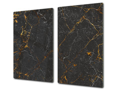 Chopping Board - Induction Cooktop Cover - Glass Cutting Board D22 Marbles 2 Series: Black interwoven with gold