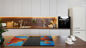 Induction Cooktop Cover –Shatter Resistant Glass Kitchen Board – Hob cover; MEASURES: SINGLE: 60 x 52 cm (23,62” x 20,47”); DOUBLE: 30 x 52 cm (11,81” x 20,47”); D32 Paintings Series: Fishing boats and sea