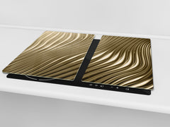Tempered GLASS Cutting Board – Worktop saver and Pastry Board – Glass Kitchen Board; MEASURES: SINGLE: 60 x 52 cm (23,62” x 20,47”); DOUBLE: 30 x 52 cm (11,81” x 20,47”); D28 Golden Waves Series: Golden metal strips