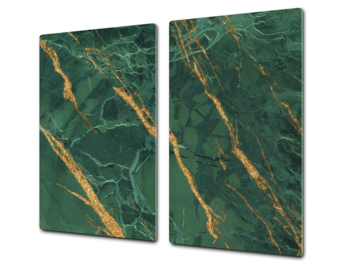CUTTING BOARD and Cooktop Cover - Impact & Shatter Resistant Glass D21 Marbles 1 Series: Green marble with golden veins 2