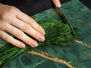CUTTING BOARD and Cooktop Cover - Impact & Shatter Resistant Glass D21 Marbles 1 Series: Green marble with golden veins 2