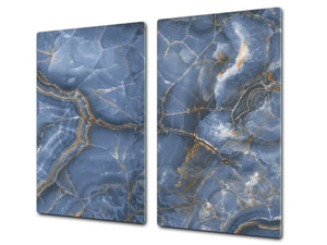 CUTTING BOARD and Cooktop Cover - Impact & Shatter Resistant Glass D21 Marbles 1 Series: Blue marble with light reflections