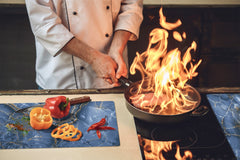 CUTTING BOARD and Cooktop Cover - Impact & Shatter Resistant Glass D21 Marbles 1 Series: Blue marble with light reflections