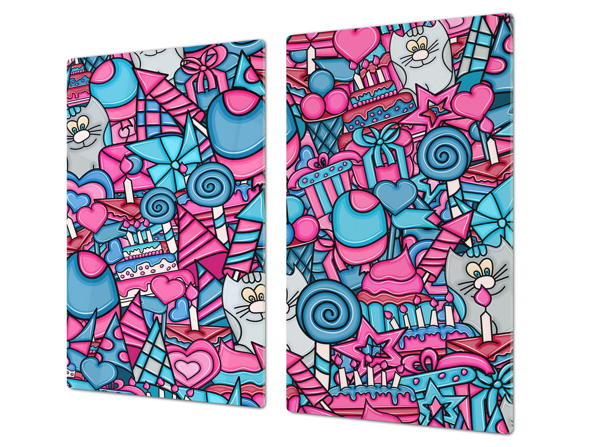 TEMPERED GLASS CHOPPING BOARD 60D13: Cat birthday cake