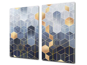 TEMPERED GLASS CHOPPING BOARD – Glass Cutting Board and Worktop Saver D26 Textures and tiles 2 Series: Golden-blue geometric abstraction