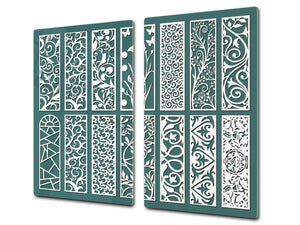 Tempered GLASS Kitchen Board – Impact & Scratch Resistant D27 Vintage leaves and patterns Series: Abstract design pattern