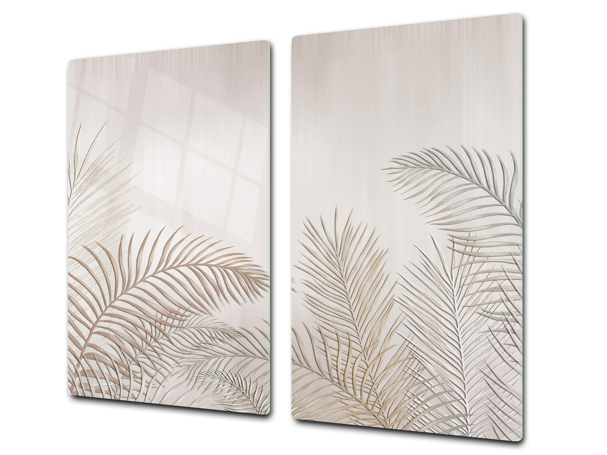 Tempered GLASS Kitchen Board – Impact & Scratch Resistant D27 Vintage leaves and patterns Series: Tropical palm leaves
