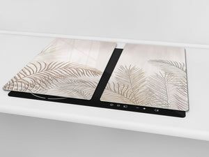 Tempered GLASS Kitchen Board – Impact & Scratch Resistant D27 Vintage leaves and patterns Series: Tropical palm leaves