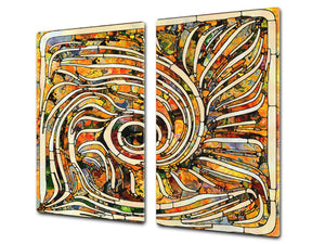 Chopping Board Set - Induction Cooktop Cover – Glass Cutting Board; MEASURES: SINGLE: 60 x 52 cm (23,62” x 20,47”); DOUBLE: 30 x 52 cm (11,81” x 20,47”); D33 Abstract Graphics Series: Colourful fragmentation