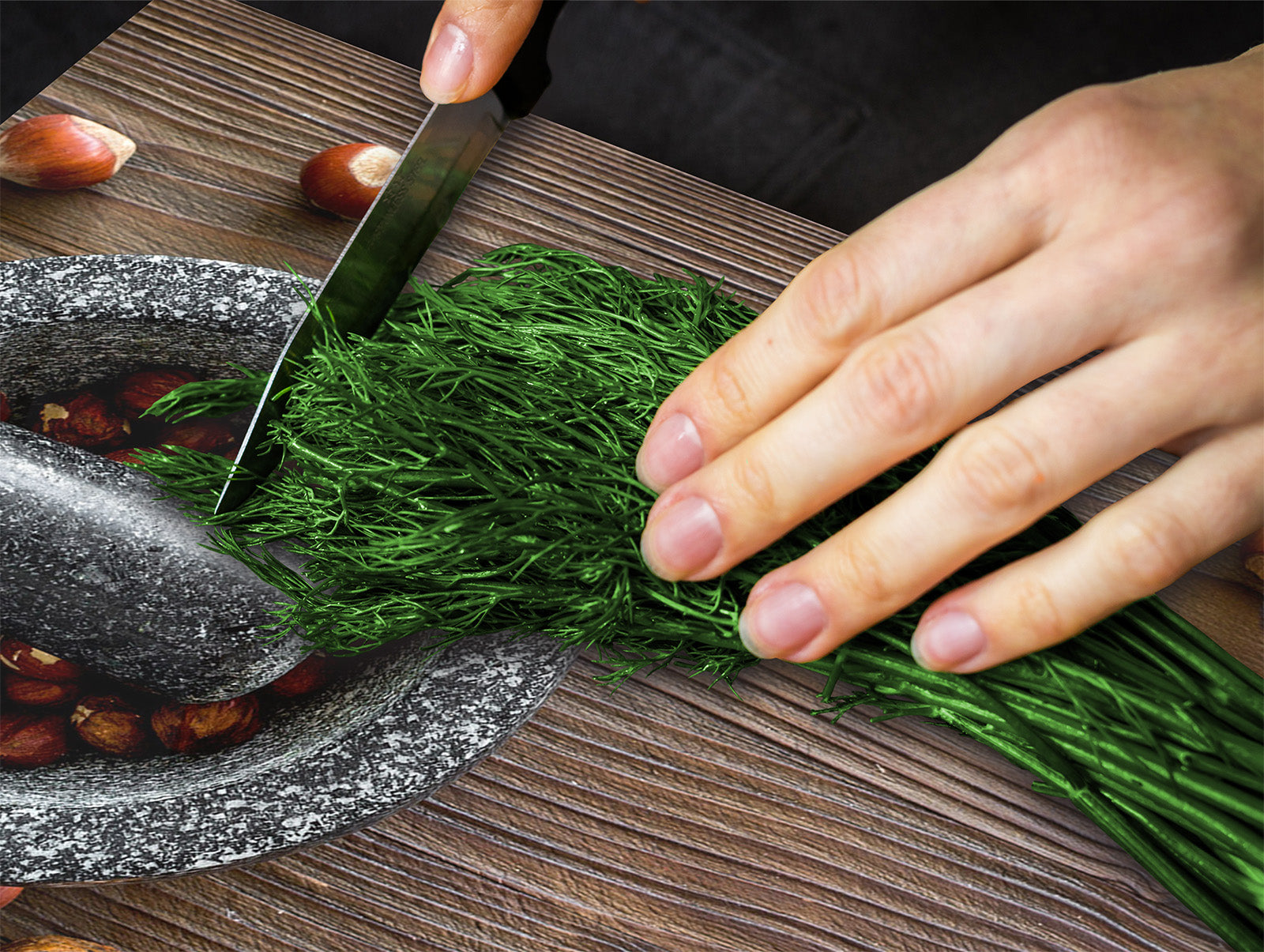 Tempered GLASS Cutting Board 60D16: Nuts in a mortar 1