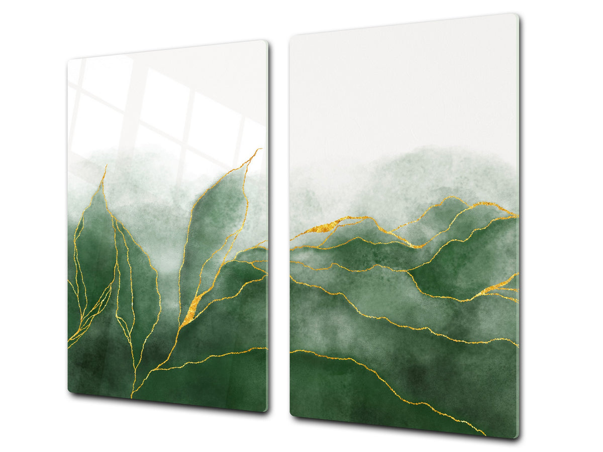 Chopping Board - Induction Cooktop Cover D21 Marbles 1 Series: Green marble leaves