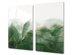 Chopping Board - Induction Cooktop Cover D21 Marbles 1 Series: Green marble leaves
