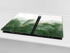 Chopping Board - Induction Cooktop Cover D21 Marbles 1 Series: Green marble leaves