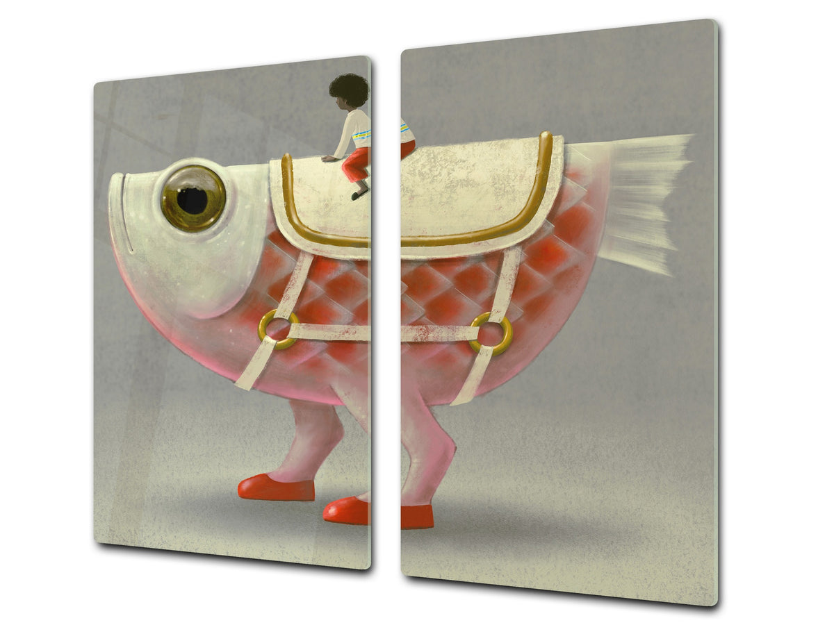 Chopping Board Set - Induction Cooktop Cover – Glass Cutting Board; MEASURES: SINGLE: 60 x 52 cm (23,62” x 20,47”); DOUBLE: 30 x 52 cm (11,81” x 20,47”); D33 Abstract Graphics Series: Imagination concept