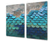 TEMPERED GLASS CHOPPING BOARD – Glass Cutting Board and Worktop Saver – Worktop protector; MEASURES: SINGLE: 60 x 52 cm (23,62” x 20,47”); DOUBLE: 30 x 52 cm (11,81” x 20,47”); D30 Decorative Surfaces Series: Turquoise fish-like scale