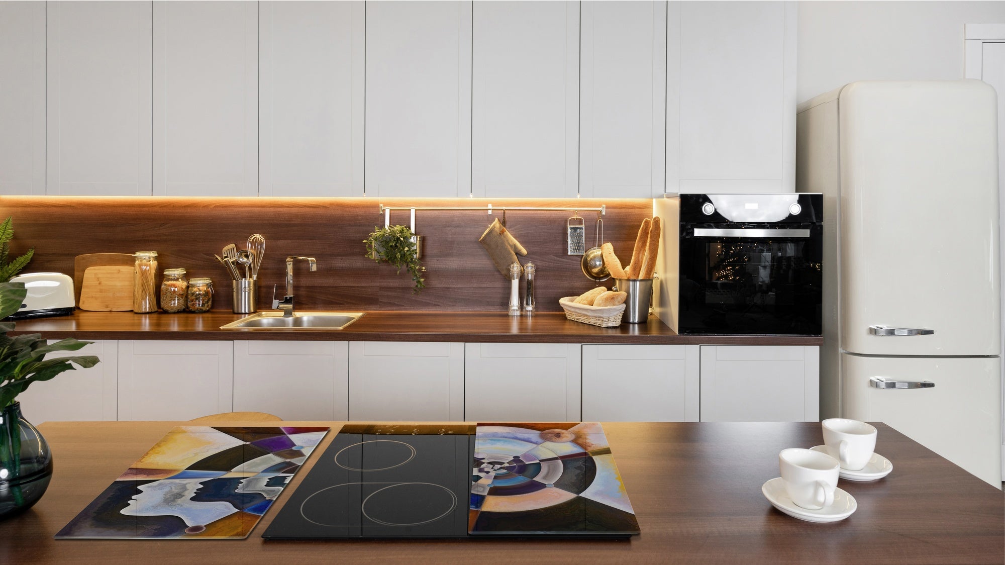 Chopping Board Set - Induction Cooktop Cover – Glass Cutting Board; MEASURES: SINGLE: 60 x 52 cm (23,62” x 20,47”); DOUBLE: 30 x 52 cm (11,81” x 20,47”); D33 Abstract Graphics Series: Colors in us