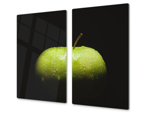 Küchenbrett aus Hartglas und Induktionskochplattenabdeckung – Schneideplatten; D07 Fruits and vegetables:  Apple 1