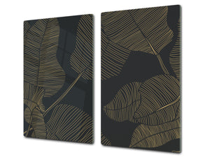 Tempered GLASS Kitchen Board – Impact & Scratch Resistant D27 Vintage leaves and patterns Series: Botanical modern art