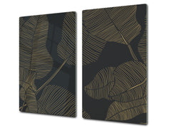 Tempered GLASS Kitchen Board – Impact & Scratch Resistant D27 Vintage leaves and patterns Series: Botanical modern art