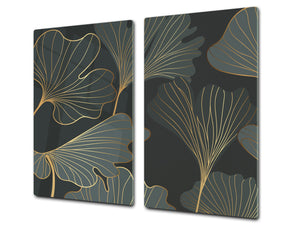 Tempered GLASS Kitchen Board – Impact & Scratch Resistant D27 Vintage leaves and patterns Series: Floral art deco