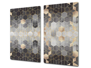 TEMPERED GLASS CHOPPING BOARD – Glass Cutting Board and Worktop Saver D26 Textures and tiles 2 Series: Golden-black geometric abstraction