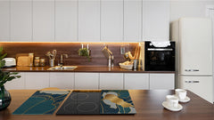 Induction Cooktop Cover Kitchen Board – Impact Resistant Glass Pastry Board – Heat resistant; MEASURES: SINGLE: 60 x 52 cm (23,62” x 20,47”); DOUBLE: 30 x 52 cm (11,81” x 20,47”); D31 Tropical Leaves Series: Art deco wallpaper 2