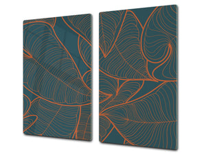 Tempered GLASS Kitchen Board – Impact & Scratch Resistant D27 Vintage leaves and patterns Series: Abstract leaves