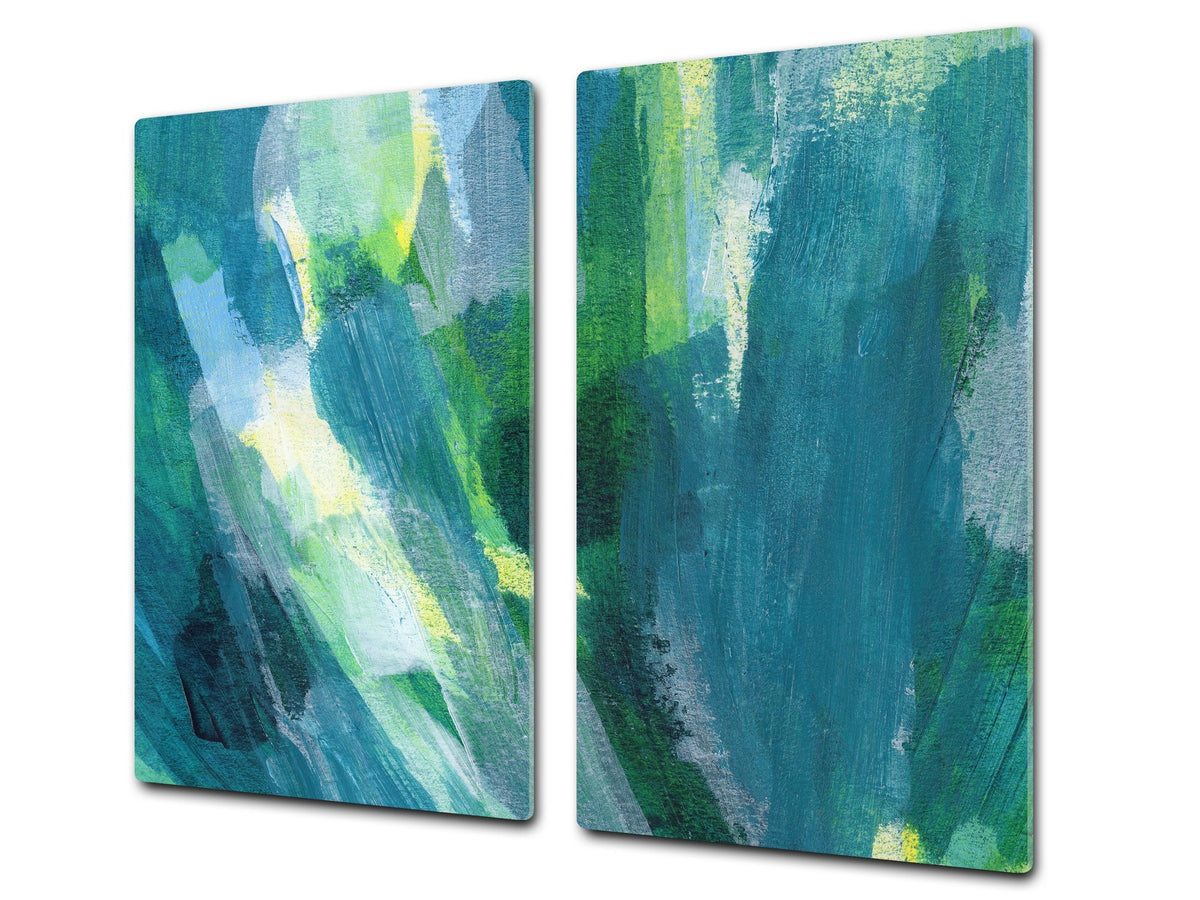 Tempered GLASS Kitchen Board – Impact & Scratch Resistant D27 Vintage leaves and patterns Series: Colourful paint brushes