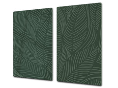 Tempered GLASS Kitchen Board – Impact & Scratch Resistant D27 Vintage leaves and patterns Series: Abstract banana leaves