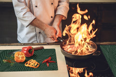 Tempered GLASS Kitchen Board – Impact & Scratch Resistant D27 Vintage leaves and patterns Series: Abstract banana leaves