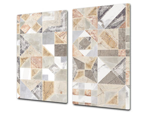 Tempered GLASS Kitchen Board – Impact & Scratch Resistant D27 Vintage leaves and patterns Series: Retro tiles pattern