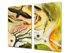 Induction Cooktop Cover –Shatter Resistant Glass Kitchen Board – Hob cover; MEASURES: SINGLE: 60 x 52 cm (23,62” x 20,47”); DOUBLE: 30 x 52 cm (11,81” x 20,47”); D32 Paintings Series: Silhouette of an abstract bird