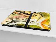 Induction Cooktop Cover –Shatter Resistant Glass Kitchen Board – Hob cover; MEASURES: SINGLE: 60 x 52 cm (23,62” x 20,47”); DOUBLE: 30 x 52 cm (11,81” x 20,47”); D32 Paintings Series: Silhouette of an abstract bird