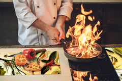 Induction Cooktop Cover –Shatter Resistant Glass Kitchen Board – Hob cover; MEASURES: SINGLE: 60 x 52 cm (23,62” x 20,47”); DOUBLE: 30 x 52 cm (11,81” x 20,47”); D32 Paintings Series: Silhouette of an abstract bird