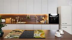 Induction Cooktop Cover –Shatter Resistant Glass Kitchen Board – Hob cover; MEASURES: SINGLE: 60 x 52 cm (23,62” x 20,47”); DOUBLE: 30 x 52 cm (11,81” x 20,47”); D32 Paintings Series: Silhouette of an abstract bird