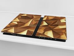 Tempered GLASS Cutting Board – Worktop saver and Pastry Board – Glass Kitchen Board; MEASURES: SINGLE: 60 x 52 cm (23,62” x 20,47”); DOUBLE: 30 x 52 cm (11,81” x 20,47”); D28 Golden Waves Series: Golden crystals