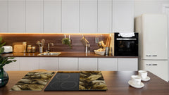 Induction Cooktop Cover Kitchen Board – Impact Resistant Glass Pastry Board – Heat resistant; MEASURES: SINGLE: 60 x 52 cm (23,62” x 20,47”); DOUBLE: 30 x 52 cm (11,81” x 20,47”); D31 Tropical Leaves Series: Precious leaves