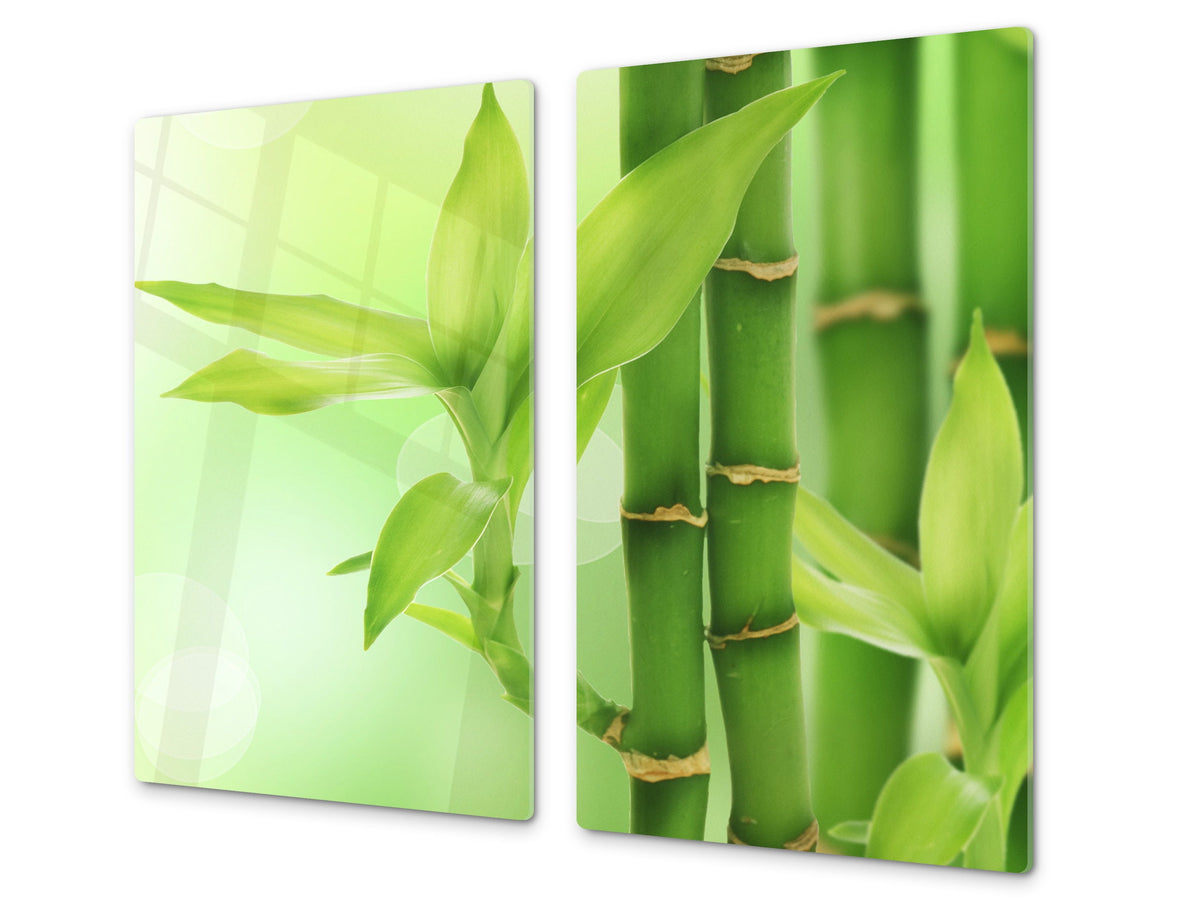 Tempered GLASS Kitchen Board – Impact & Scratch Resistant; D08 Nature Series: Bamboo shoots