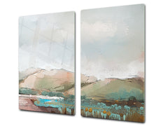 Induction Cooktop Cover –Shatter Resistant Glass Kitchen Board – Hob cover; MEASURES: SINGLE: 60 x 52 cm (23,62” x 20,47”); DOUBLE: 30 x 52 cm (11,81” x 20,47”); D32 Paintings Series: Delicate landscape