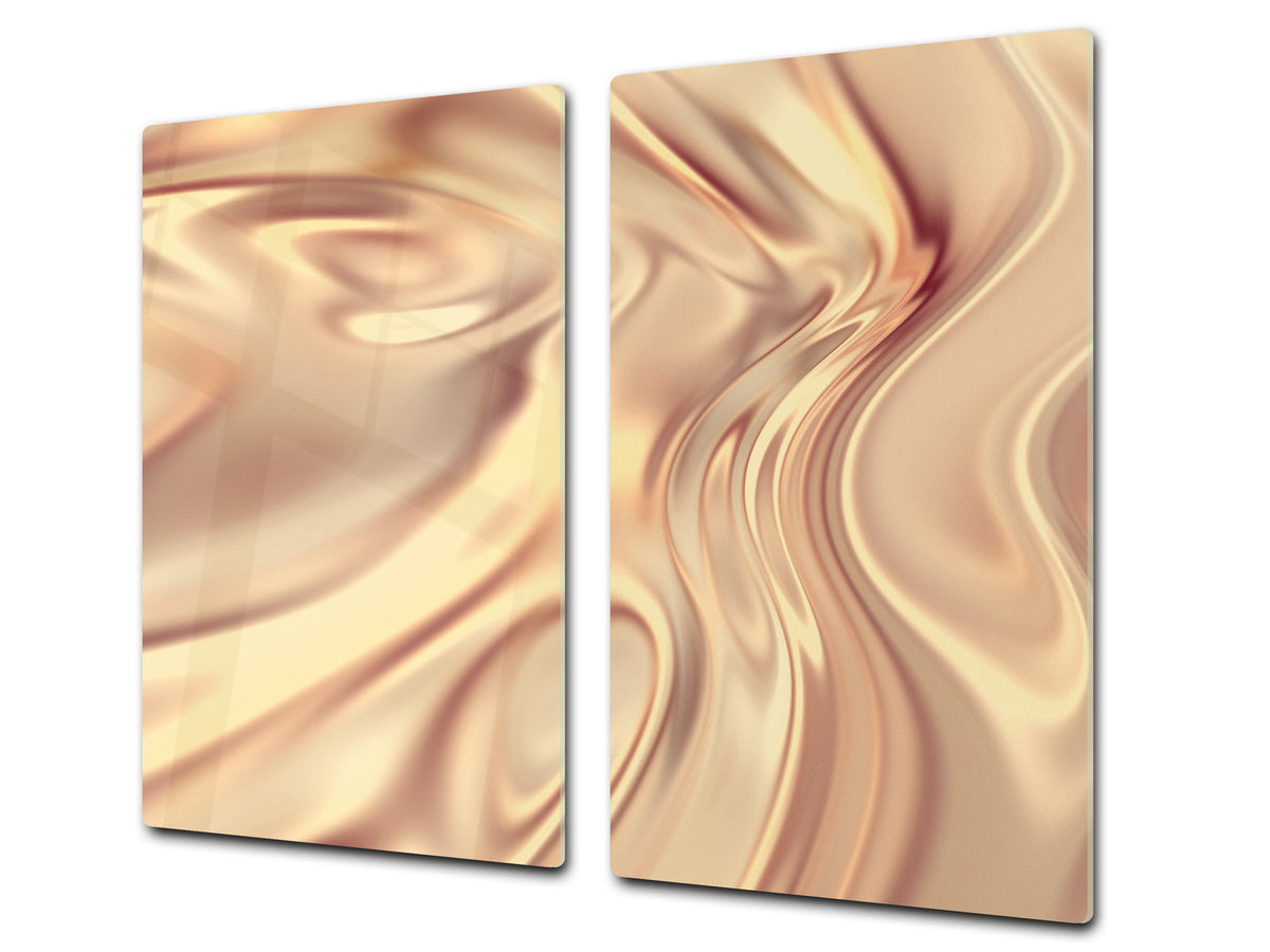 Tempered GLASS Cutting Board – Worktop saver and Pastry Board – Glass Kitchen Board; MEASURES: SINGLE: 60 x 52 cm (23,62” x 20,47”); DOUBLE: 30 x 52 cm (11,81” x 20,47”); D28 Golden Waves Series: Glamour gold texture