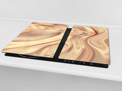 Tempered GLASS Cutting Board – Worktop saver and Pastry Board – Glass Kitchen Board; MEASURES: SINGLE: 60 x 52 cm (23,62” x 20,47”); DOUBLE: 30 x 52 cm (11,81” x 20,47”); D28 Golden Waves Series: Glamour gold texture