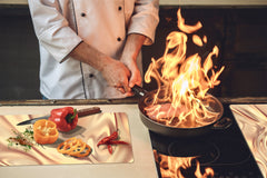 Tempered GLASS Cutting Board – Worktop saver and Pastry Board – Glass Kitchen Board; MEASURES: SINGLE: 60 x 52 cm (23,62” x 20,47”); DOUBLE: 30 x 52 cm (11,81” x 20,47”); D28 Golden Waves Series: Glamour gold texture