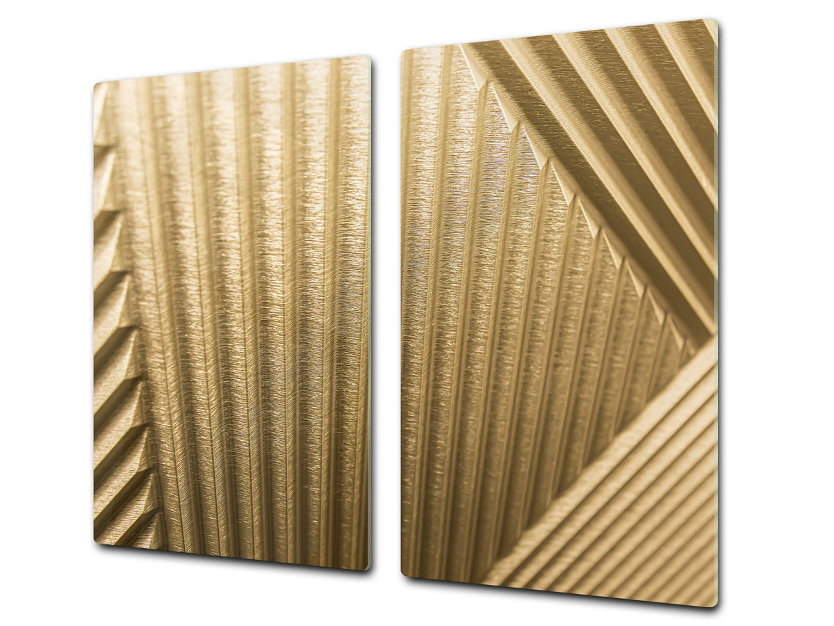 Tempered GLASS Cutting Board – Worktop saver and Pastry Board –- Glass Kitchen Board; MEASURES: SINGLE: 60 x 52 cm (23,62” x 20,47”); DOUBLE: 30 x 52 cm (11,81” x 20,47”); D28 Golden Waves Series: Golden art deco